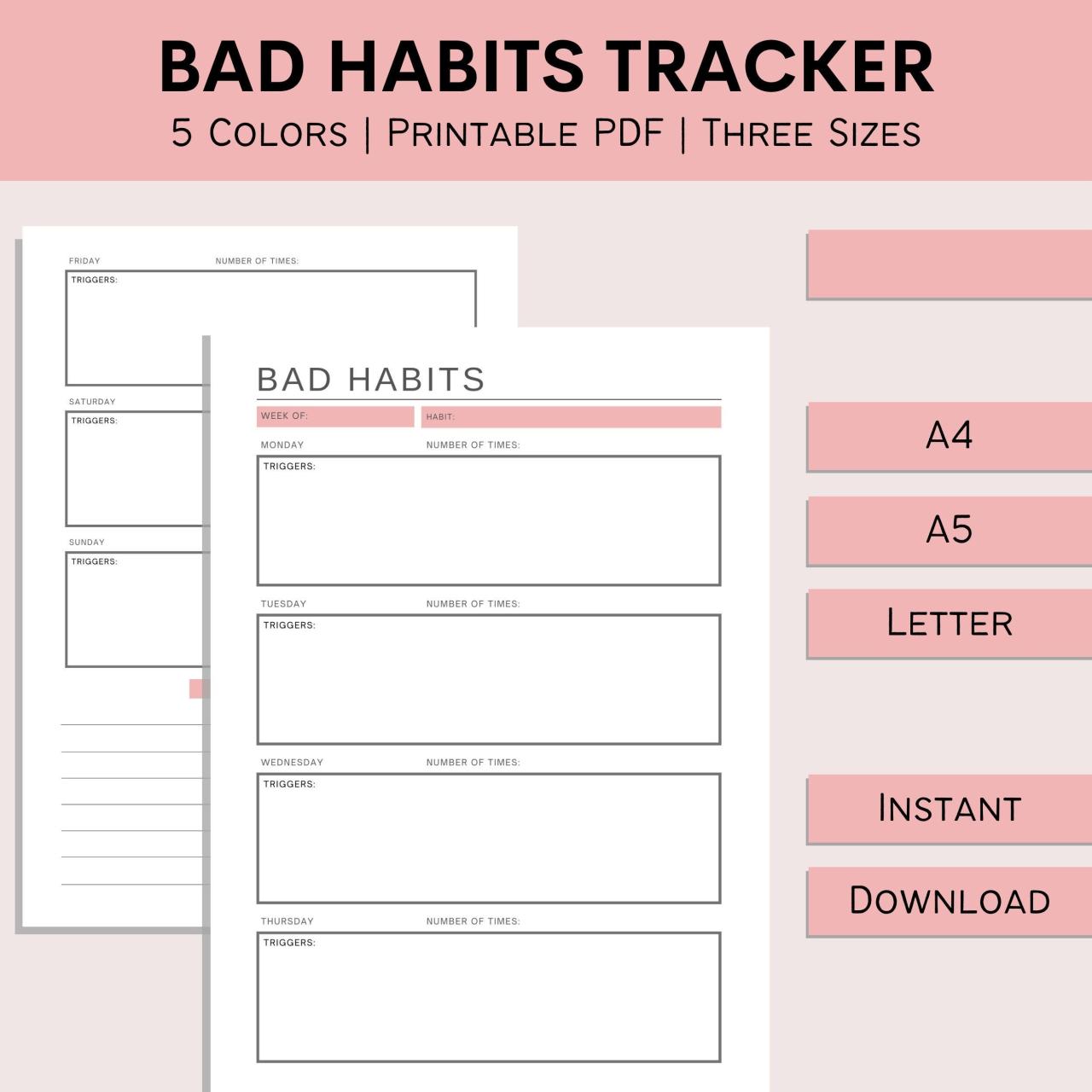 Bad Habit Tracker | Printable Habit Pattern Log | Habit Loop | Daily ...